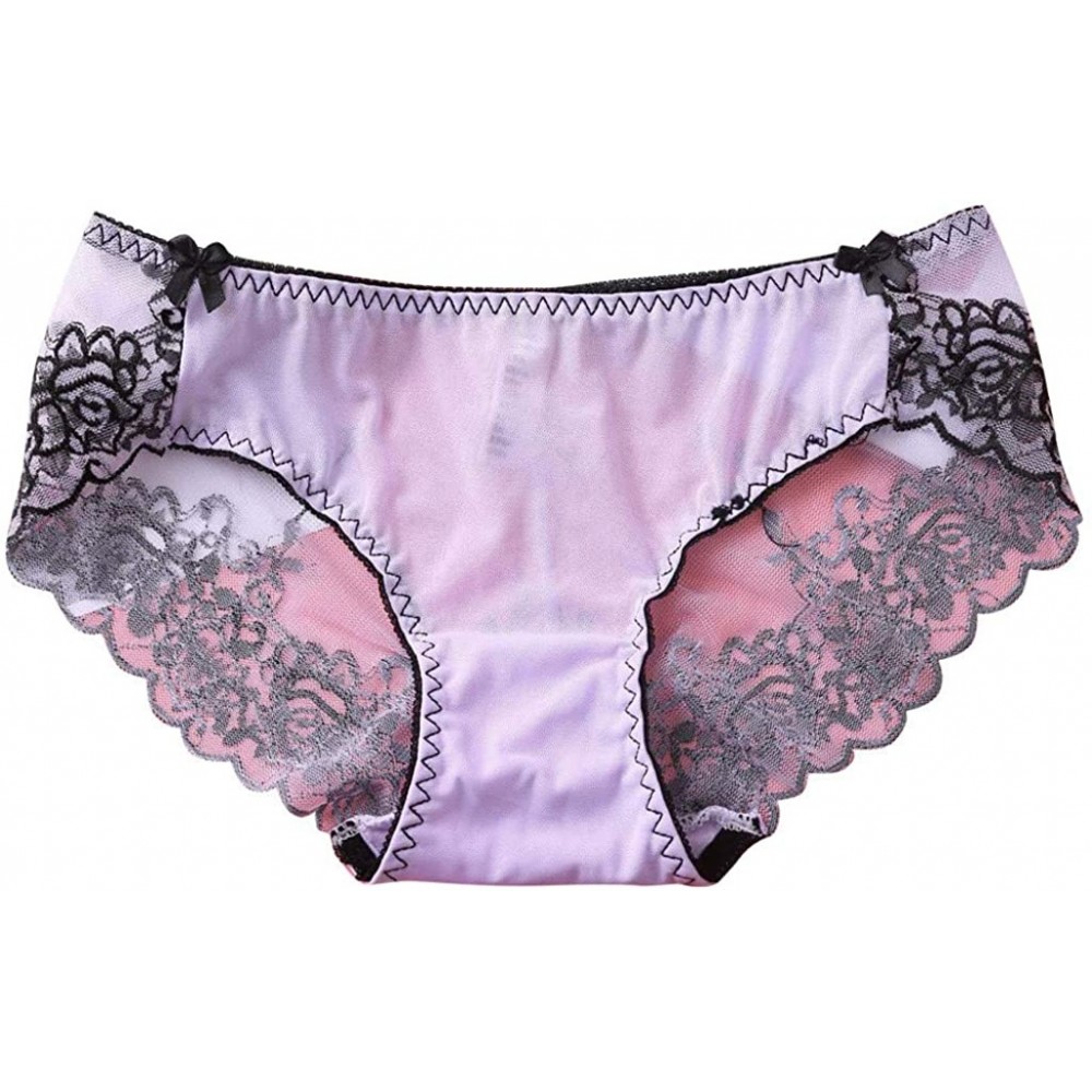 Slips Sexy Underwear Lace- Women Pantie Sexy Lace Knicker High Elastic Embroidery Yarn Underpants Underwear - Purple - CG18XG...