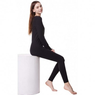 Thermal Underwear Without A Trace Thermal Underwear Long Johns Set for Women- Ultra Soft Top & Bottom Base Layer Clothes-Blac...