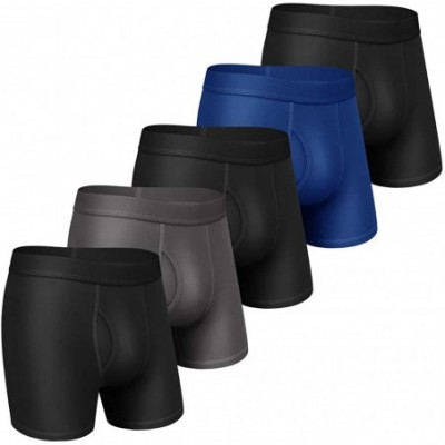 Boxer Briefs Mens Underwear Boxer Briefs Cotton Boxer Briefs Underwear Men Pack Open Fly S-2XL - Color D Black/Dark Grey/Blue...