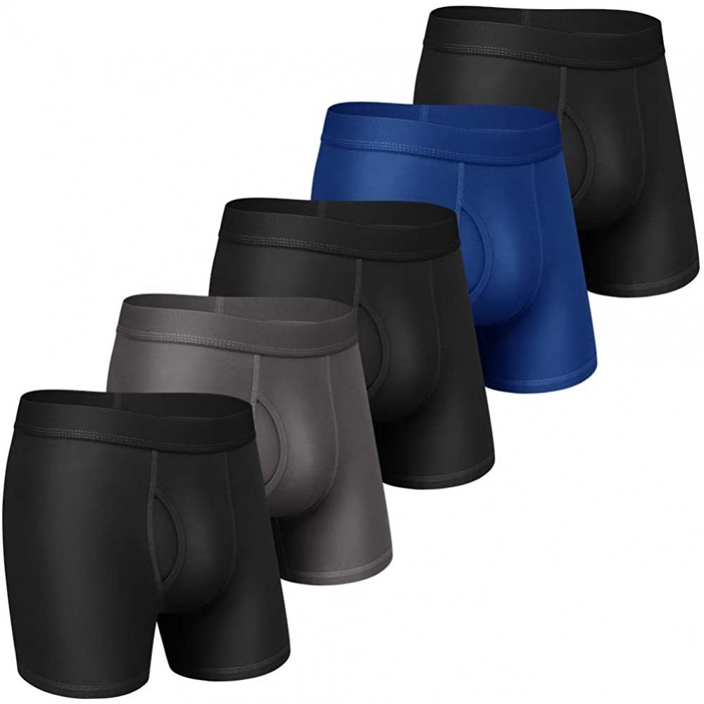 Boxer Briefs Mens Underwear Boxer Briefs Cotton Boxer Briefs Underwear Men Pack Open Fly S-2XL - Color D Black/Dark Grey/Blue...