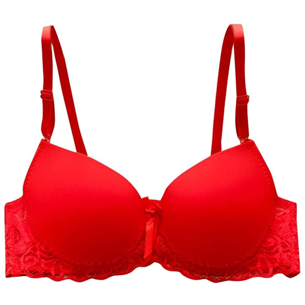 Bras Women Sexy Bras Lace Push Up Slim Bras Floral Underwear Solid Lingeries - Red - CP18UX4CWQ7