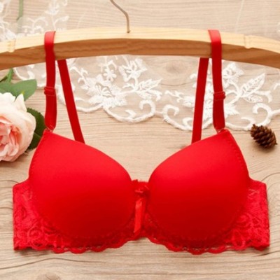 Bras Women Sexy Bras Lace Push Up Slim Bras Floral Underwear Solid Lingeries - Red - CP18UX4CWQ7