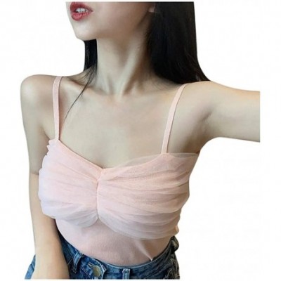 Thermal Underwear Sexy Cold Shoulder Camis Blouses - Fashion Solid Knited Lace Patchwork Tank Tops - Pink - CH193WGSZ92