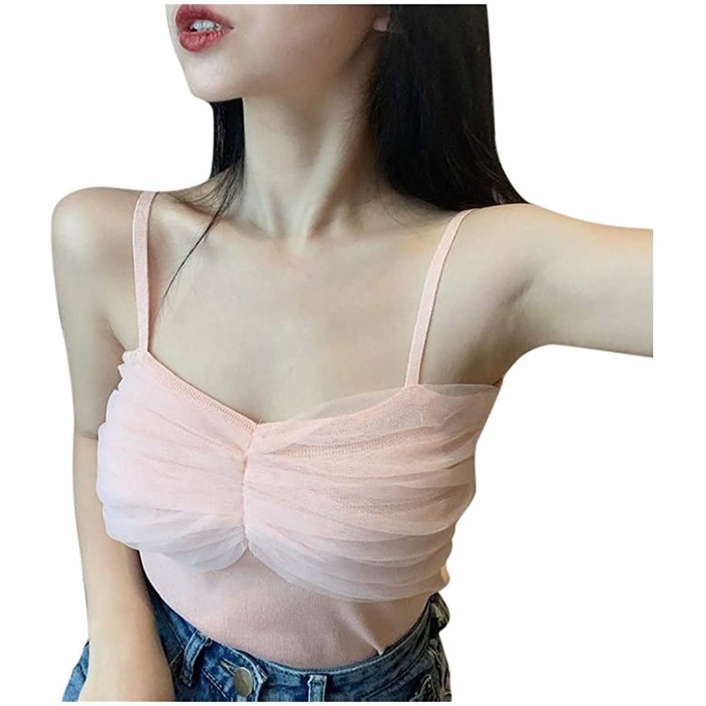 Thermal Underwear Sexy Cold Shoulder Camis Blouses - Fashion Solid Knited Lace Patchwork Tank Tops - Pink - CH193WGSZ92