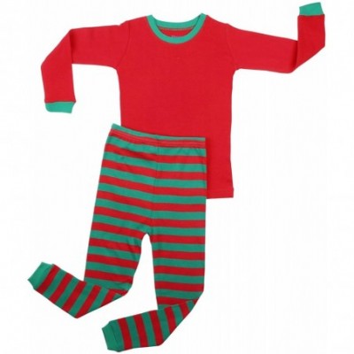 Sets Boys Girls Christmas Striped 2 Piece Kids Pajamas Set 100% Cotton 6M-12Y - Red Top & Red Green Pants - CM187HT4336