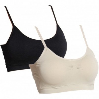 Bras Basic Removable Pad Bra Top Spaghetti Strap Layering Bralette Bustier - Khaki & Black - CS11AES5WF7