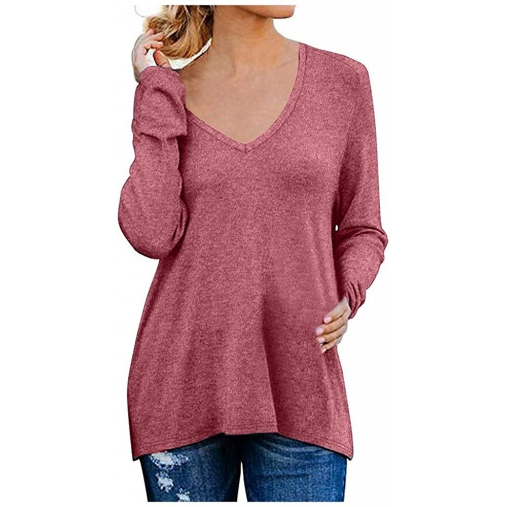 Thermal Underwear Women's Fall Long Sleeve Side Split Loose Casual Pullover Tunic Tops with Side Zipper - Pink - CZ1933W8S50