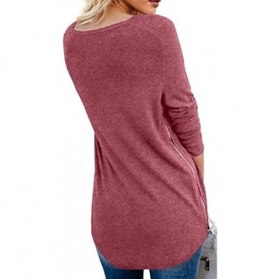 Thermal Underwear Women's Fall Long Sleeve Side Split Loose Casual Pullover Tunic Tops with Side Zipper - Pink - CZ1933W8S50