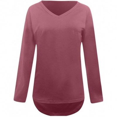 Thermal Underwear Women's Fall Long Sleeve Side Split Loose Casual Pullover Tunic Tops with Side Zipper - Pink - CZ1933W8S50