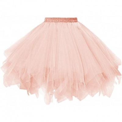 Slips Women's 1950s Vintage Petticoat Colourful Ballet Bubble Dance Puffy Tutu Tulle Skirts - Light Orange - CT19453H6CU