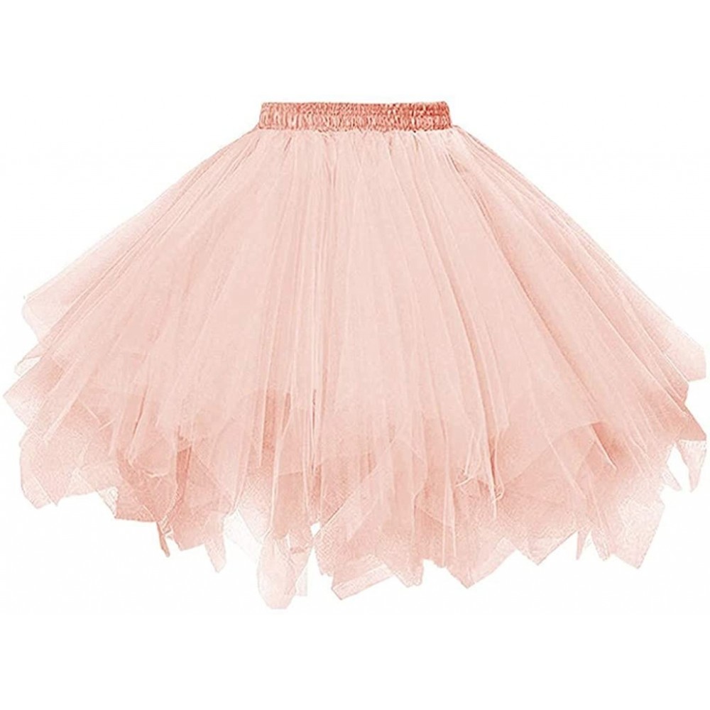 Slips Women's 1950s Vintage Petticoat Colourful Ballet Bubble Dance Puffy Tutu Tulle Skirts - Light Orange - CT19453H6CU