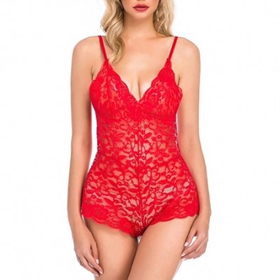 Bras New Sexy Women Lace Lingerie Bodysuit Jumpsuit Pajamas Teddy Sleepwear S-3XL - Red - CN199LHRHUG