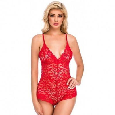 Bras New Sexy Women Lace Lingerie Bodysuit Jumpsuit Pajamas Teddy Sleepwear S-3XL - Red - CN199LHRHUG