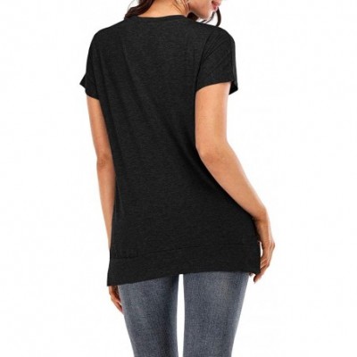 Shapewear Women's Crewneck Short Sleeve Tunic Tops Side Split Plain Loose Blouses Tops - Black - CL1966T3OZO