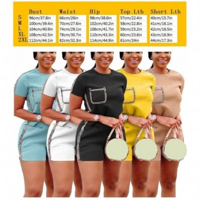 Sets Women Summer Striped 2 Piece Outfits Casual Short Sleeve T-Shirts Tops and Bodycon Shorts Set - A Yellow - CH190X2G90Y