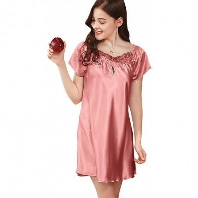 Nightgowns & Sleepshirts Sexy Delicately Sleepwear Lace Chemise Satin Slip Silk Negligee Nightie for Women - Pink - CH18WX7MH75