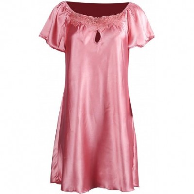 Nightgowns & Sleepshirts Sexy Delicately Sleepwear Lace Chemise Satin Slip Silk Negligee Nightie for Women - Pink - CH18WX7MH75