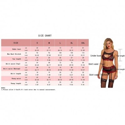 Baby Dolls & Chemises Women Sexy Lace Lingerie Set with Garter Belt Babydoll Wireless Bralette Underwear - A-wine Red - CN197...