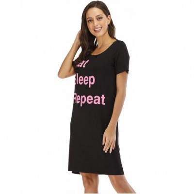 Nightgowns & Sleepshirts Funny Letters Nightgown Writing Sleepshirt Fashion Print Home Dress Scoop Neck Loungwear - Black - C...