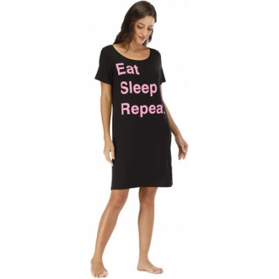 Nightgowns & Sleepshirts Funny Letters Nightgown Writing Sleepshirt Fashion Print Home Dress Scoop Neck Loungwear - Black - C...