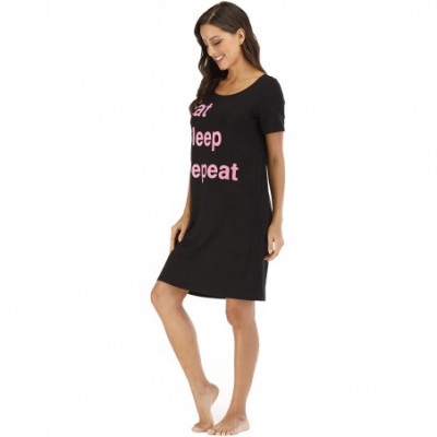 Nightgowns & Sleepshirts Funny Letters Nightgown Writing Sleepshirt Fashion Print Home Dress Scoop Neck Loungwear - Black - C...