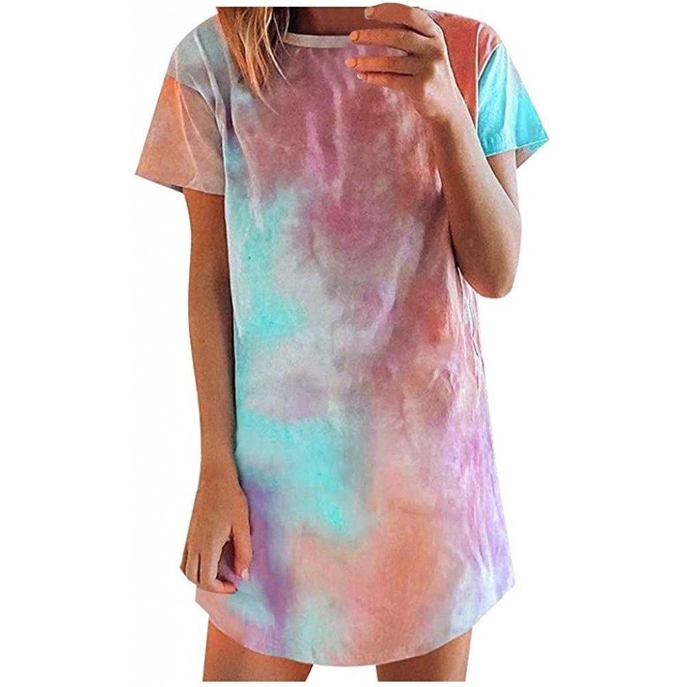 Nightgowns & Sleepshirts Women's Plus Size Dresses Short Sleeve Casual V-Neck Summer T Shirt Long Dress - E-multicolor - C219...