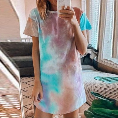 Nightgowns & Sleepshirts Women's Plus Size Dresses Short Sleeve Casual V-Neck Summer T Shirt Long Dress - E-multicolor - C219...