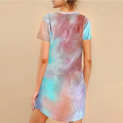 Nightgowns & Sleepshirts Women's Plus Size Dresses Short Sleeve Casual V-Neck Summer T Shirt Long Dress - E-multicolor - C219...