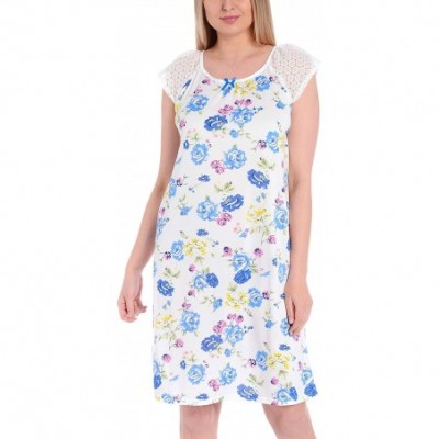 Nightgowns & Sleepshirts Womens Silky Short Sleeve Floral Print Nightgowns - Blue - CK19E7T2D0I