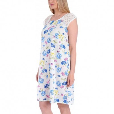 Nightgowns & Sleepshirts Womens Silky Short Sleeve Floral Print Nightgowns - Blue - CK19E7T2D0I