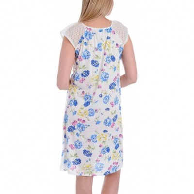 Nightgowns & Sleepshirts Womens Silky Short Sleeve Floral Print Nightgowns - Blue - CK19E7T2D0I