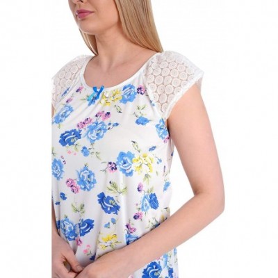 Nightgowns & Sleepshirts Womens Silky Short Sleeve Floral Print Nightgowns - Blue - CK19E7T2D0I