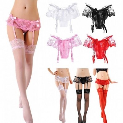 Garters & Garter Belts Women Suspender G-String Sexy Lace Translucent Garter Belt Lingerie - A06 Pink Garter Belt & Stockings...