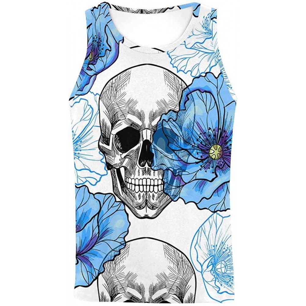 Undershirts Men's Muscle Gym Workout Training Sleeveless Tank Top Skull with Birds - Multi10 - C519DLO89GX