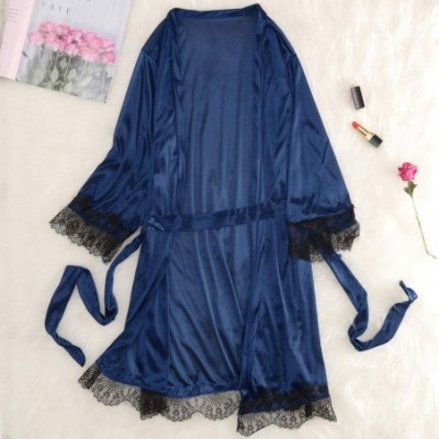 Baby Dolls & Chemises Women Sexy Lace Lingerie Nightwear Underwear Sleepwear Dress 3PC SEet - Navy - CJ18ZUZI2NQ