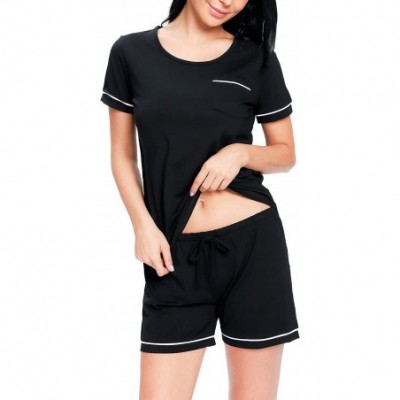 Sets Womens Pajama Set Cotton Short Sleeve Sleepwear 2-Piece PJ Sets - Black - CP180N8CTRQ