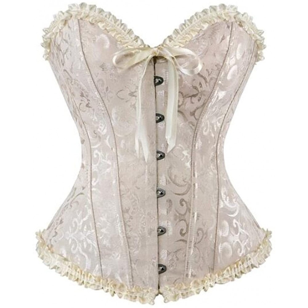 Bustiers & Corsets Womens Corset Plus Size Sexy Lingerie Floral Lace Up Boned Overbust Bustier Top - Beige - CY12NG9FKZ2