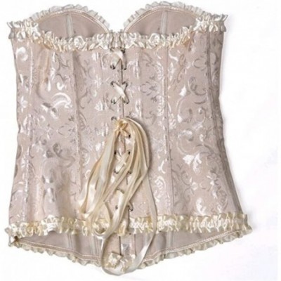 Bustiers & Corsets Womens Corset Plus Size Sexy Lingerie Floral Lace Up Boned Overbust Bustier Top - Beige - CY12NG9FKZ2