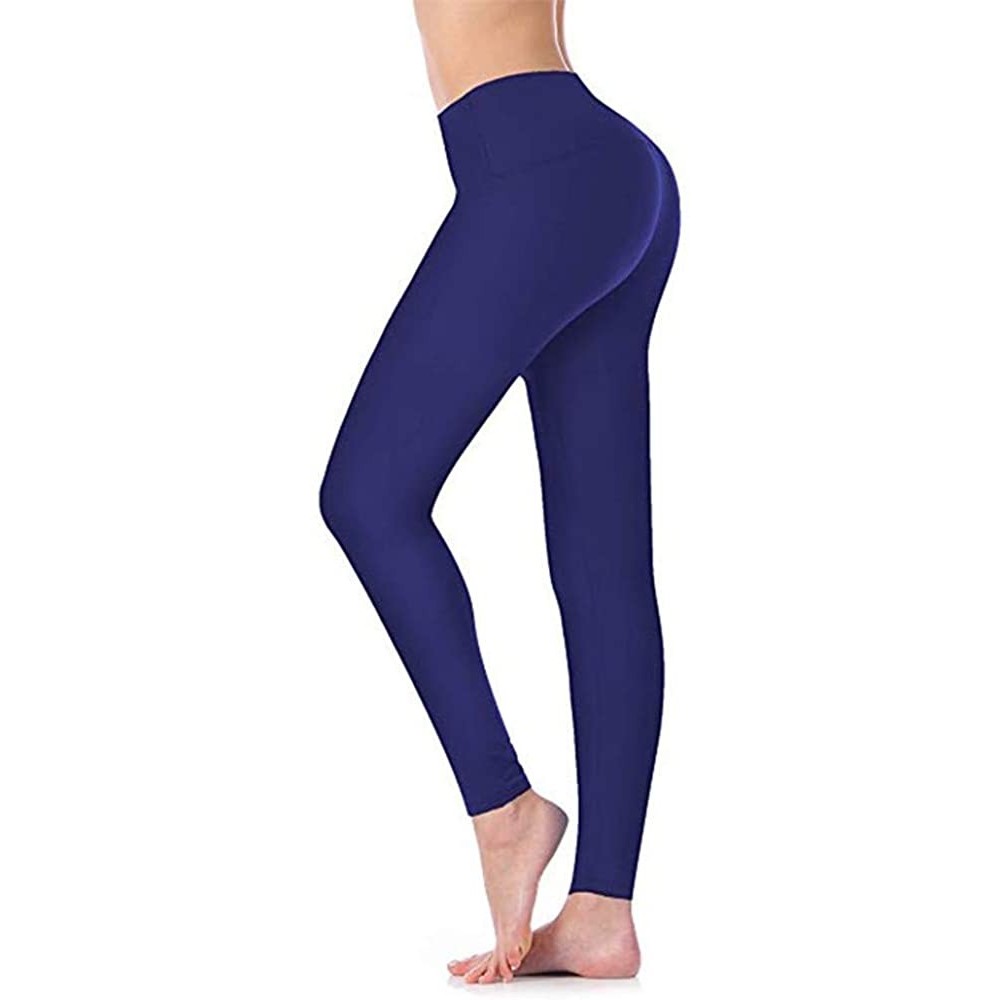 Slips Women's Solid Yoga Leggings High Waist Workout Gym Compression Tummy Control Over The Heel Seamless Yoga Trousers - Blu...