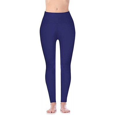 Slips Women's Solid Yoga Leggings High Waist Workout Gym Compression Tummy Control Over The Heel Seamless Yoga Trousers - Blu...