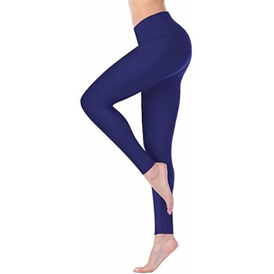 Slips Women's Solid Yoga Leggings High Waist Workout Gym Compression Tummy Control Over The Heel Seamless Yoga Trousers - Blu...