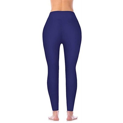 Slips Women's Solid Yoga Leggings High Waist Workout Gym Compression Tummy Control Over The Heel Seamless Yoga Trousers - Blu...