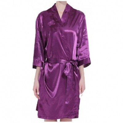 Robes Womens Bathrobe Plus-Size Chemise Charmeuse Lounger Knit Robe Purple L - Purple - CT19DCTCEHH