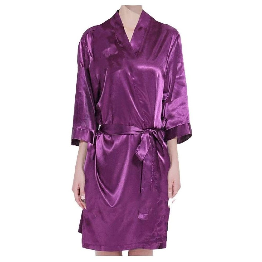 Robes Womens Bathrobe Plus-Size Chemise Charmeuse Lounger Knit Robe Purple L - Purple - CT19DCTCEHH