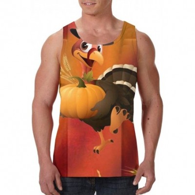 Undershirts Men's Fashion Sleeveless Shirt- Summer Tank Tops- Athletic Undershirt - Thanksgiving Funny Turkey Pumpkin - CM19D...