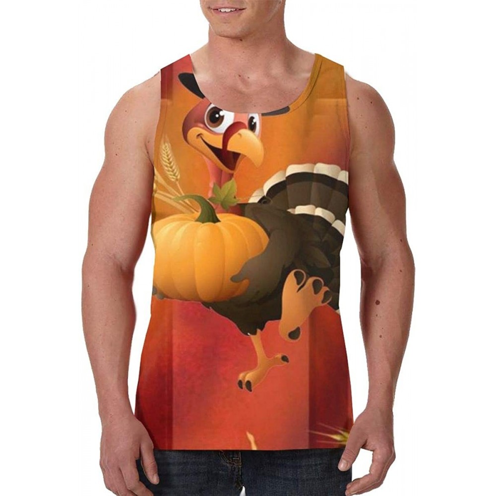 Undershirts Men's Fashion Sleeveless Shirt- Summer Tank Tops- Athletic Undershirt - Thanksgiving Funny Turkey Pumpkin - CM19D...