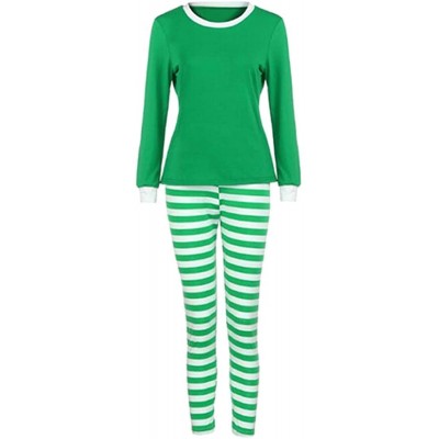 Sleep Sets Family Matching Pajamas Soft Cotton Green Tops and Striped Leggings - Father - CH18Z2CZDDU