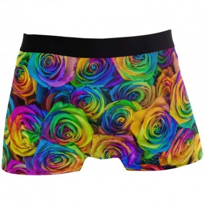 Boxers Men's Boxers Briefs Men Boxer Shorts Mens Trunks Tropical Surfing with Palm Trees - Vibrant Rainbow Floral Roses - CW1...