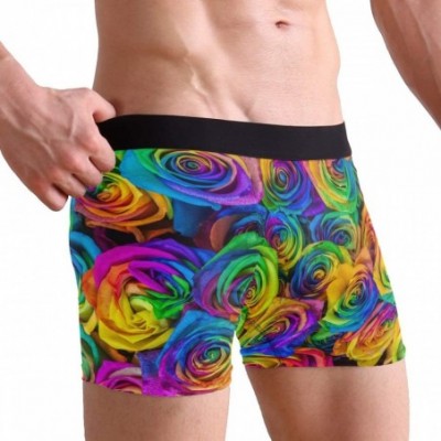 Boxers Men's Boxers Briefs Men Boxer Shorts Mens Trunks Tropical Surfing with Palm Trees - Vibrant Rainbow Floral Roses - CW1...