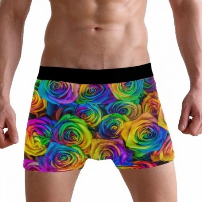 Boxers Men's Boxers Briefs Men Boxer Shorts Mens Trunks Tropical Surfing with Palm Trees - Vibrant Rainbow Floral Roses - CW1...